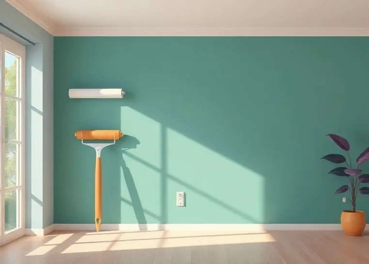 Pose de papier peint, rouleau et brosse à maroufler